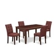 East West Furniture 5-Piece Dining Set in Mahogany/Burgundy