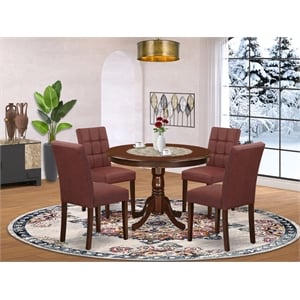 East West Furniture 5-Piece Dining Set in Mahogany/Burgundy