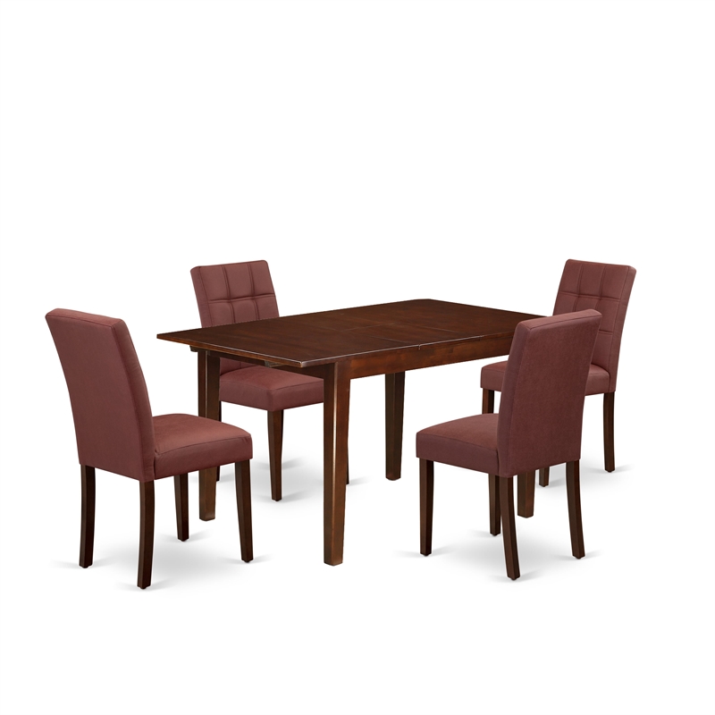 East West Furniture 5-Piece Dining Room Set in Mahogany/Burgundy