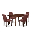 East West Furniture 5-Piece Dining Room Set in Mahogany/Burgundy