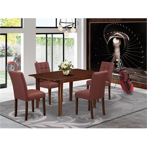 East West Furniture 5-Piece Dining Room Set in Mahogany/Burgundy