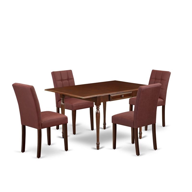 East West Furniture 5-Piece Dining Table Set in Mahogany/Burgundy
