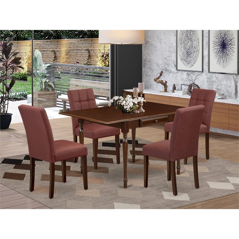 East West Furniture 5-Piece Dining Table Set in Mahogany/Burgundy