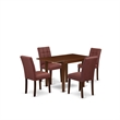 East West Furniture 5-Piece Modern Dining Table Set in Mahogany/Burgundy