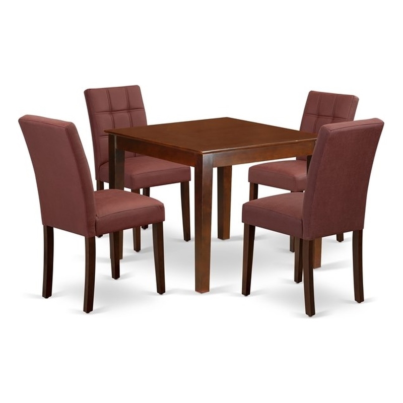 East West Furniture 5-Piece Dining Set in Mahogany/Burgundy