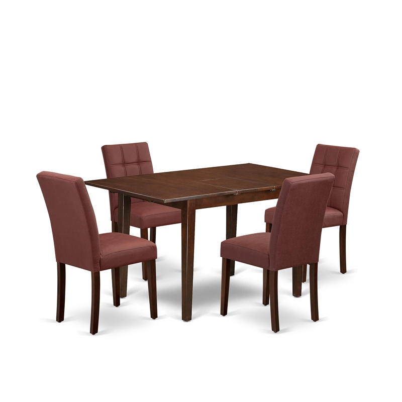 East West Furniture 5-Piece Dining Set in Mahogany/Burgundy