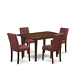 East West Furniture 5-Piece Dining Set in Mahogany/Burgundy