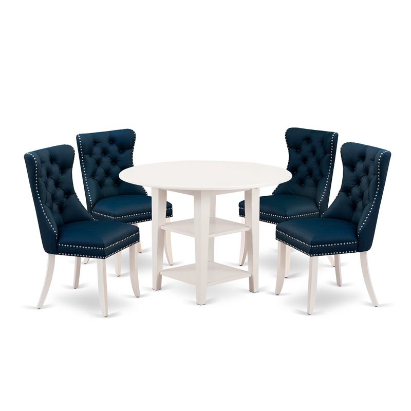 East West Furniture 5-Piece Kitchen Set in Linen White/Navy Blue