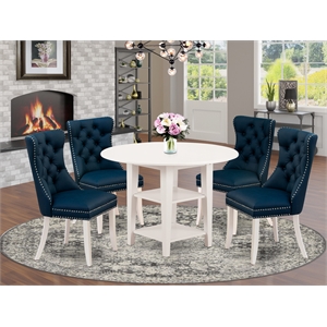 East West Furniture 5-Piece Kitchen Set in Linen White/Navy Blue