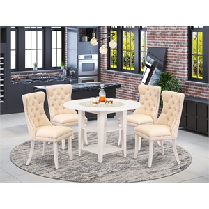 East West Furniture 5-Piece Dining Set in Linen White/Light Beige