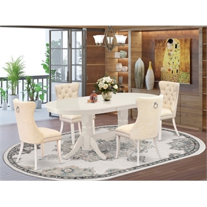 East West Furniture 5-Piece Dinette Set in Linen White/Light Beige