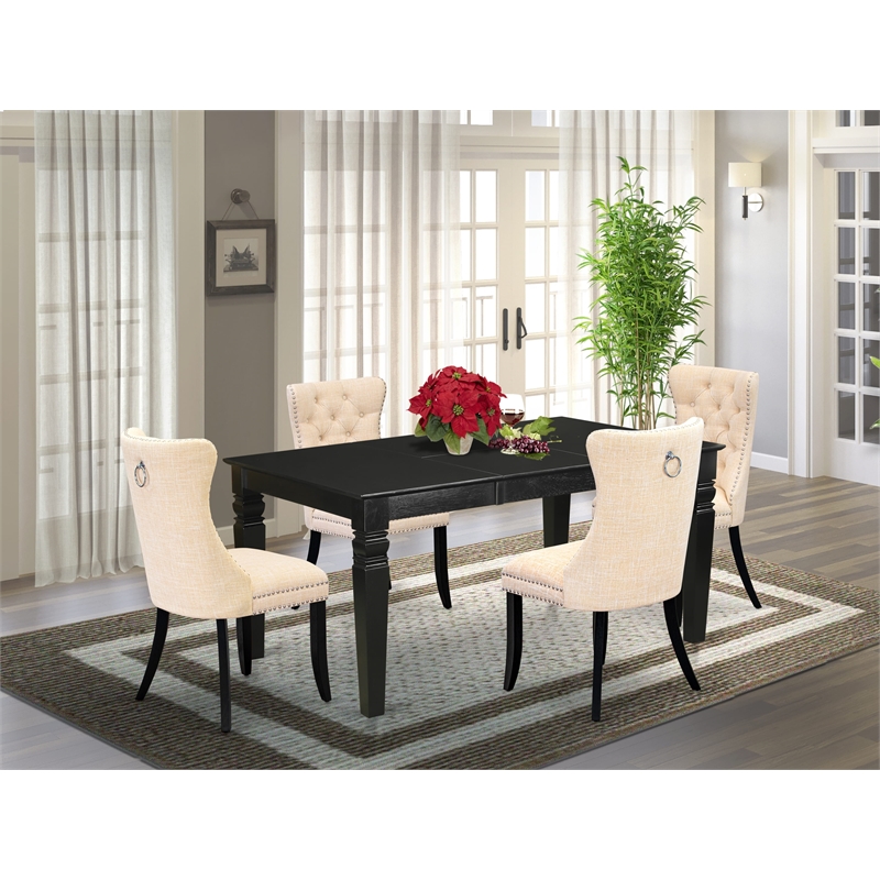 East West Furniture 5-Piece Dining Set in Light Beige/Black