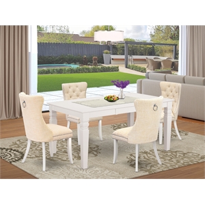 East West Furniture 5-Piece Dinette Set in Linen White/Light Beige