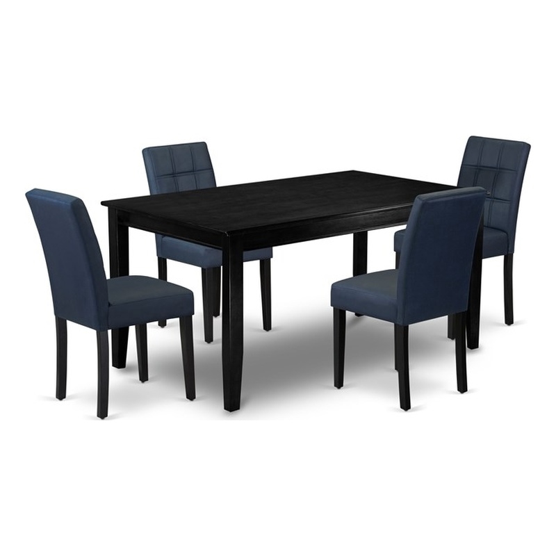 East West Furniture 5-Piece Dining Table Set in Black/Dark Navy Blue
