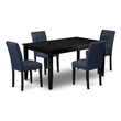 East West Furniture 5-Piece Dining Table Set in Black/Dark Navy Blue