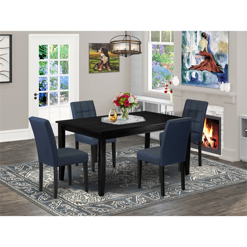 East West Furniture 5-Piece Dining Table Set in Black/Dark Navy Blue