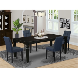 East West Furniture 5-Piece Dining Set in Black/Dark Navy Blue