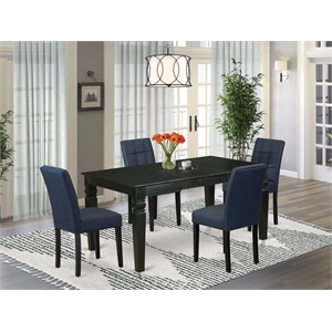 East West Furniture 5-Piece Modern Dining Set in Black/Dark Navy Blue
