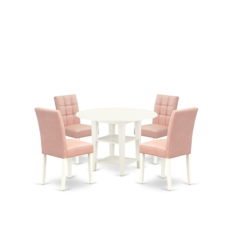 East West Furniture 5-Piece Dining Set in Linen White/Beige Red