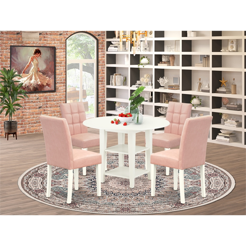 East West Furniture 5-Piece Dining Set in Linen White/Beige Red