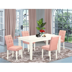 East West Furniture 5-Piece Dinette Set in Linen White/Beige Red