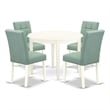 East West Furniture 5-Piece Dining Table Set in Linen White/Willow Green