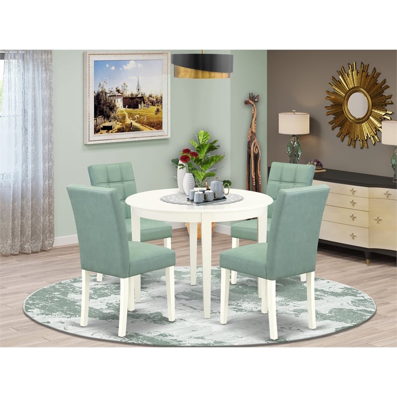 East West Furniture 5-Piece Dining Table Set in Linen White/Willow Green