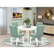 East West Furniture 5-Piece Dining Table Set in Linen White/Willow Green