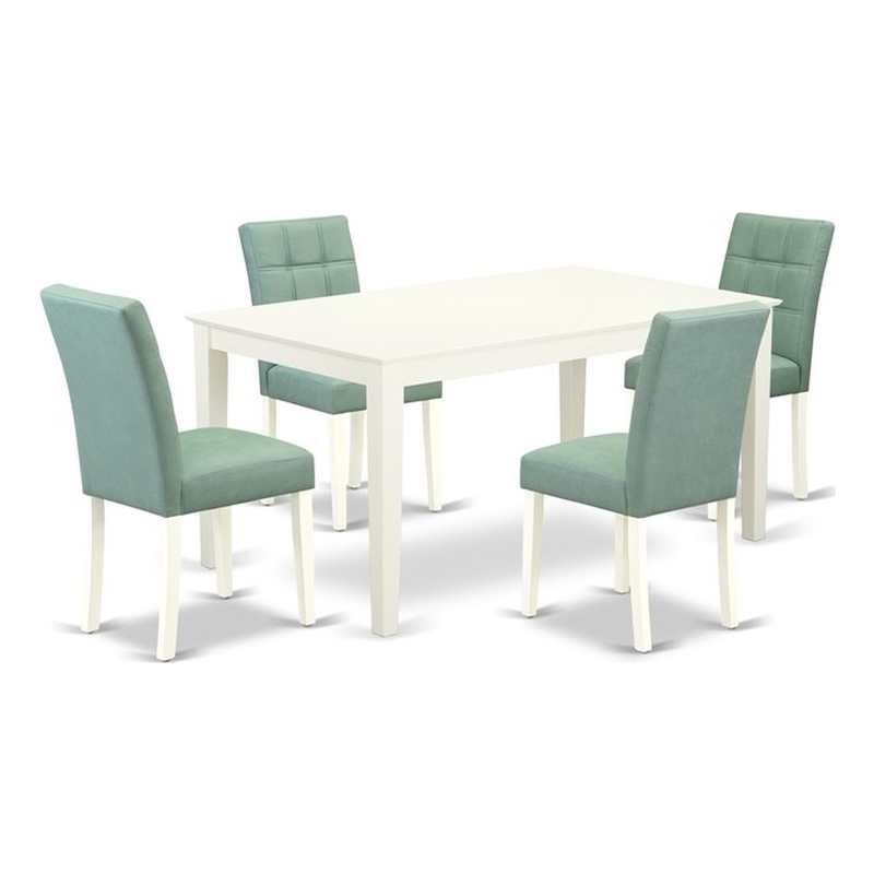 East West Furniture 5-Piece Kitchen Table Set in Linen White/Willow Green