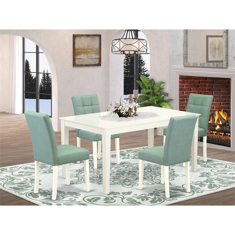 East West Furniture 5-Piece Kitchen Table Set in Linen White/Willow Green