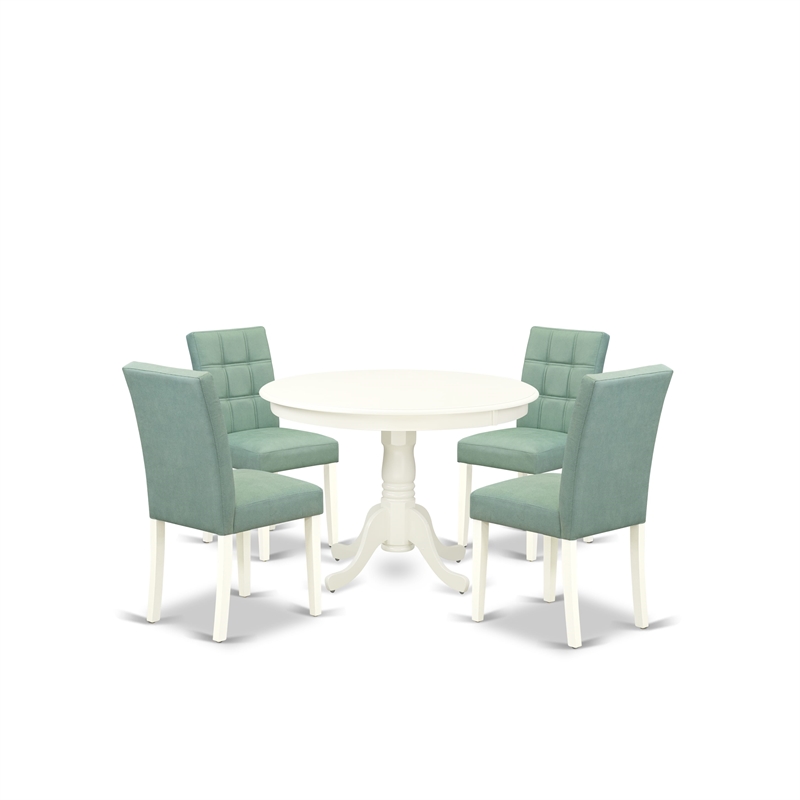East West Furniture 5-Piece Kitchen Table Set in Linen White/Willow Green