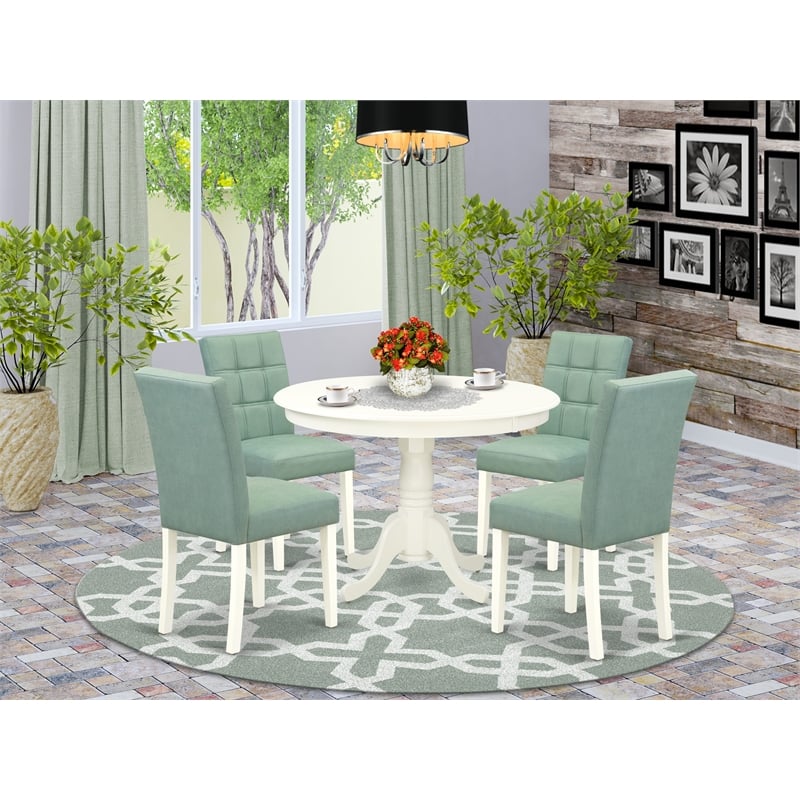 East West Furniture 5-Piece Kitchen Table Set in Linen White/Willow Green