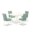 East West Furniture 5-Piece Dining Table Set in Linen White/Willow Green