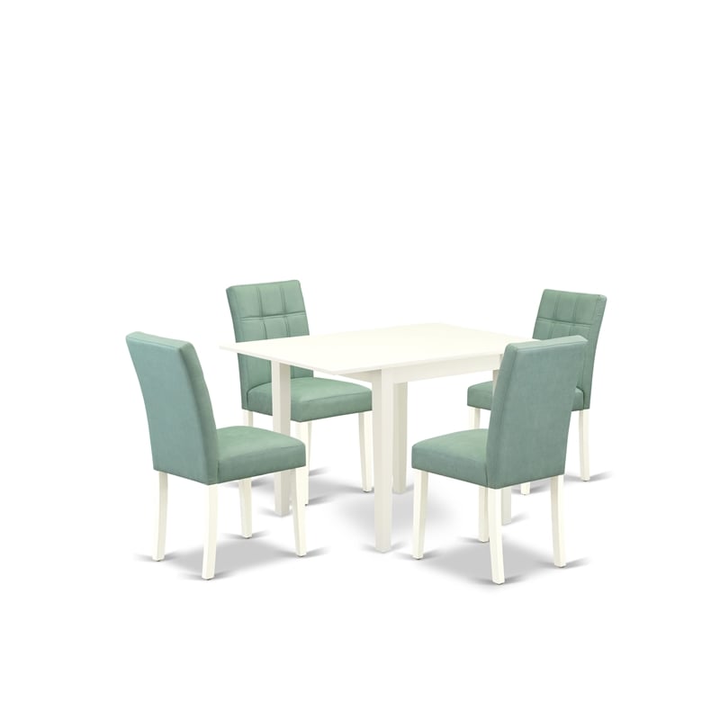 East West Furniture 5-Piece Dining Table Set in Linen White/Willow Green