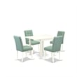 East West Furniture 5-Piece Dining Table Set in Linen White/Willow Green