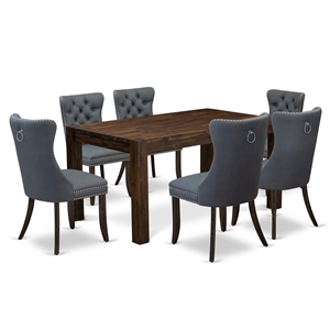 East West Furniture 7-Piece Kitchen Table Set Distressed Jacobean/Platinum Gray