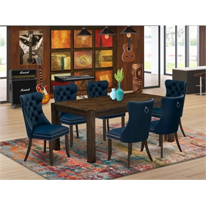 East West Furniture 7-Piece Dining Table Set in Distressed Jacobean/Navy Blue