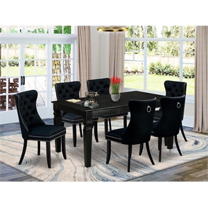 East West Furniture 7-Piece Dining Table Set in Black/Black