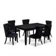 East West Furniture 7-Piece Dinette Set in Black/Black