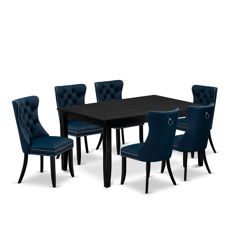 East West Furniture 7-Piece Kitchen Table Set in Black/Navy Blue