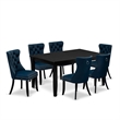East West Furniture 7-Piece Kitchen Table Set in Black/Navy Blue