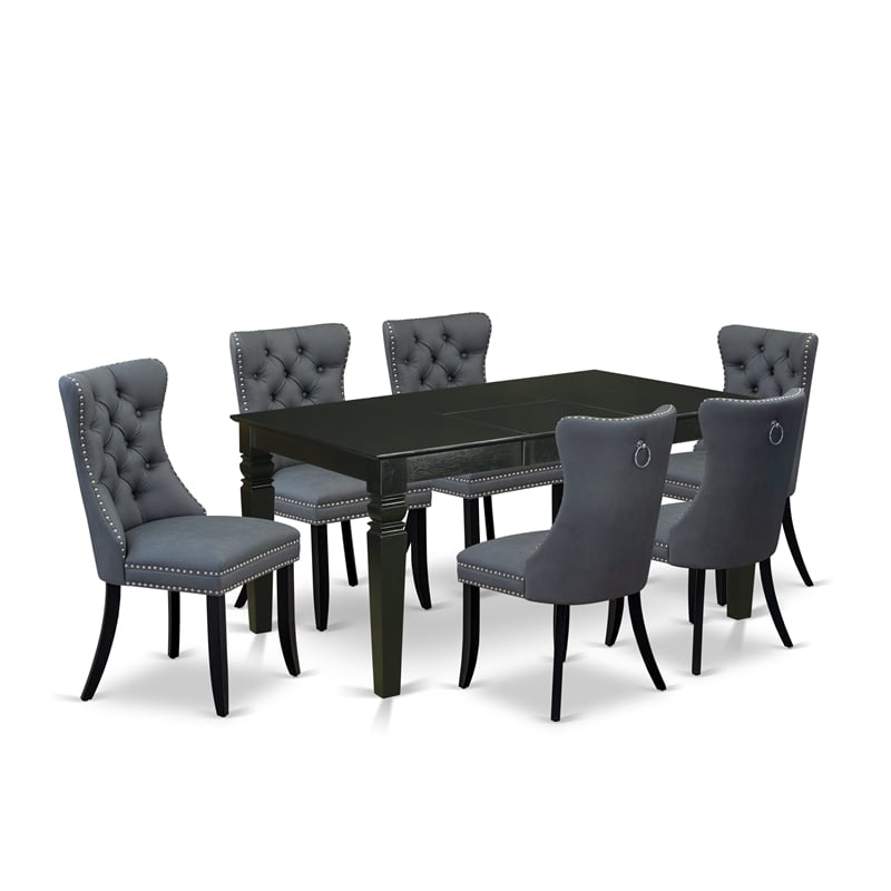 East West Furniture 7-Piece Kitchen Table Set in Black/Platinum Gray