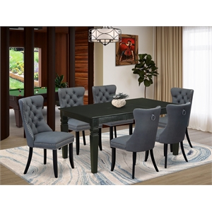East West Furniture 7-Piece Kitchen Table Set in Black/Platinum Gray