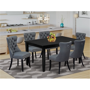 East West Furniture 7-Piece Dinette Set in Black/Platinum Gray
