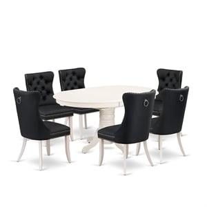 East West Furniture 7-Piece Dining Room Set in linen white/Dark Gray