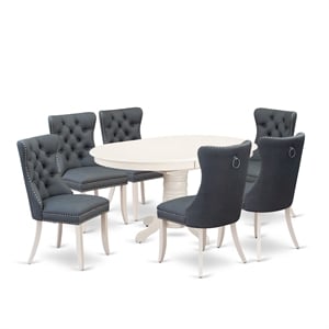 East West Furniture 7-Piece Dining Set in Linen White/Platinum Gray