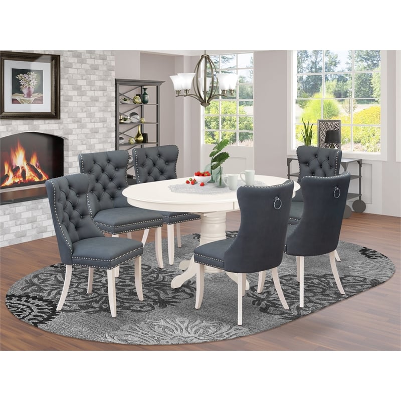 East West Furniture 7-Piece Dining Set in Linen White/Platinum Gray