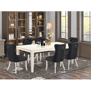 East West Furniture 7-Piece Dining Room Set in Linen White/Dark Gray