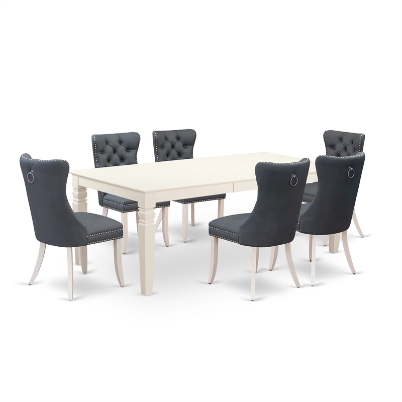 East West Furniture 7-Piece Kitchen Table Set in Linen White/Platinum Gray