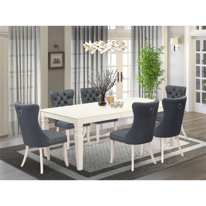East West Furniture 7-Piece Kitchen Table Set in Linen White/Platinum Gray